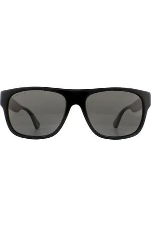 Gucci Rectangle Mens Black mit grünen und roten Streifen Grey Polarized Sonnenbrille
