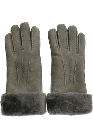 Infinity Damenhandschuhe aus echtem grauem Schaffell und Wildleder mit Pelzmanschette