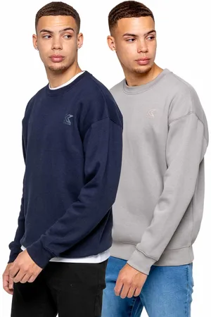 Enzo Kruze | 2er-Pack Oversized Herren-Sweatshirts mit Rundhalsausschnitt - GRAU/MARINE
