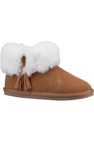 Hush Puppies Ayana Wildleder und Kunstfell Damen Tan Hausschuhe