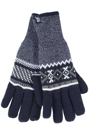 Heat Holders Gestreifte Herren Nordic Fairisle Zig Zag gestrickt Fleece gefüttert warme Handschuhe