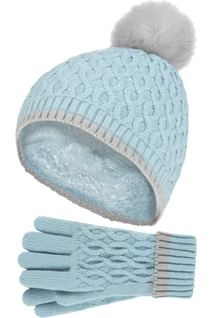 Heat Holders Wärmehalter - Thermoisolierte Pom Pom Bommelmütze und Handschuhe für Mädchen | bunte Pastellfarben - Al Blue