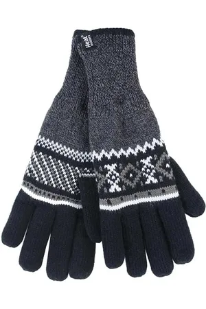Heat Holders Gestreifte Herren Nordic Fairisle Zig Zag gestrickt Fleece gefüttert warme Handschuhe