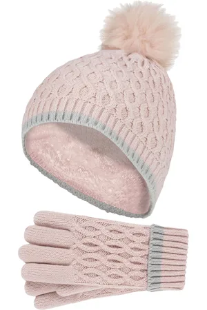 Heat Holders Wärmehalter - Thermoisolierte Pom Pom Bommelmütze und Handschuhe für Mädchen | bunte Pastellfarben - Altrosa