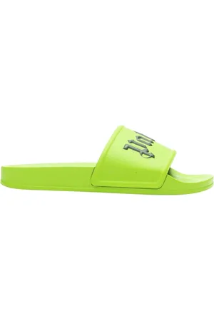 Palm Angels Grüne Pool-Slides mit Gothic-Print von