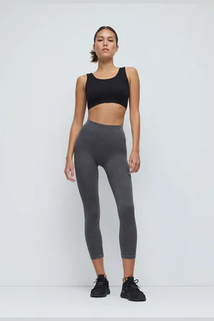 No Matter What Apparel Kohle Hochtaillierte Gerippte Stretch-Sportleggings