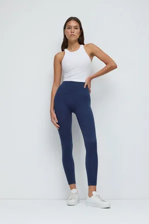 No Matter What Apparel Marineblau Hohe Taille Gerippte Stretch-Sportleggings
