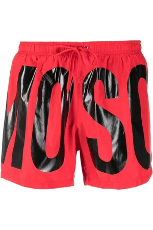 Moschino Rote kurze Badeshorts mit Print-Logo der Marke