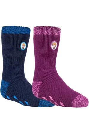 Heat Holders 2 Paar Multipack Kinder Harry Potter Socken mit Griffen | Wärmehalter | Jungen & Mädchen thermische dicke rutschfeste Pantoffelsocken - HP Mix
