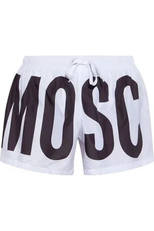 Moschino Brand Print Logo Weiße kurze Badeshorts