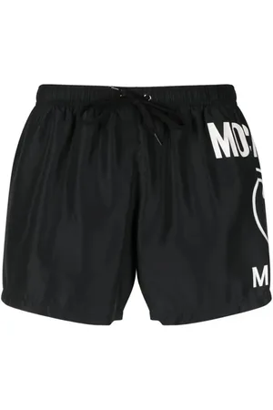 Moschino Schwarze kurze Badeshorts mit großem Milano-Logo von