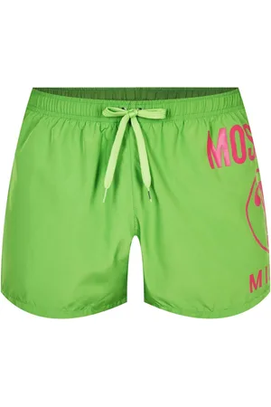 Moschino Grüne kurze Badeshorts mit großem Milano-Logo von