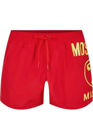 Moschino Rote kurze Badeshorts mit großem Milano-Logo von
