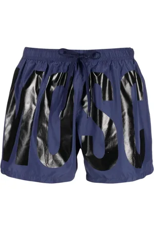 Moschino Marineblaue kurze Badeshorts mit Print-Logo der Marke