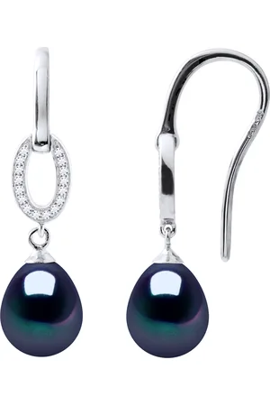 Diadema Ohrringe Haken Süßwasserperlen 8-9mm Schwarze Birnen Schmuck 925