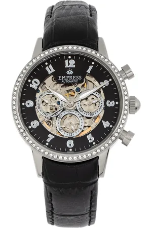 Empress Beatrice Automatikuhr mit Skelett-Zifferblatt und Lederarmband mit Tag/Datum