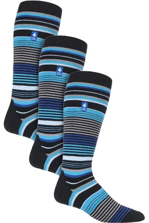 Heat Holders 3 Paar Multipack Ultra Lite Herren Skisocken | Wärmehalter | Funky Patterned Striped Knee High Socks - Black Stripe