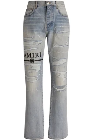 AMIRI MA Bar Logo Straight Fit Stone Indigo Blue Denim Jeans