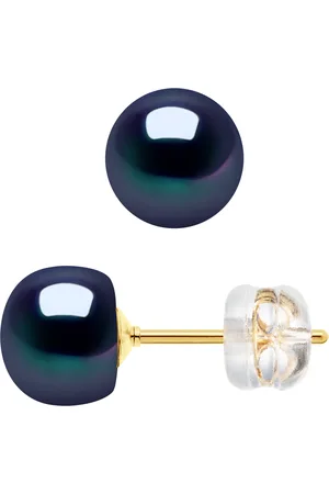 Diadema Ohrringe - Echte Süßwasserperlen - Schwarzer Tahitian Style - Gelbgold