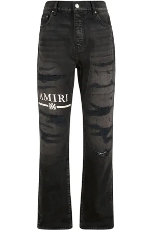 AMIRI MA Bar Logo Straight Fit Jeans aus gealtertem schwarzem Denim
