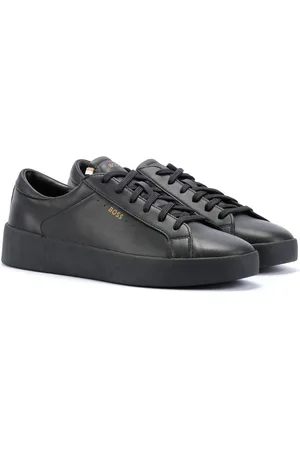 HUGO BOSS Belwar Tennis Leder Herren Schwarze Turnschuhe