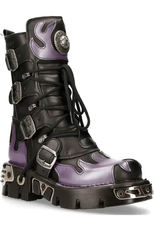 New Rock Flame Akzentuierte /rote Leder-Biker-Totenkopfstiefel – M-591-S5