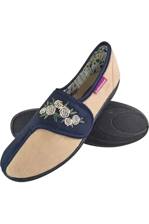 Dunlop Ladies Adjustable Wide Fit Memory Foam Floral Velcro Hausschuhe für ältere Frauen