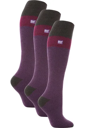 Heat Holders Wärmehalter - 3er-Pack Ladies Thermal Knee High Ski Socks | WoMens Thick Winter 2.3 TOG Long Skiing Socks - Purple / Charcoal