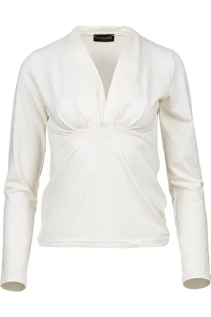 Conquista Off-White Jersey-Top mit V-Ausschnitt – Viskosemischung, Langarm