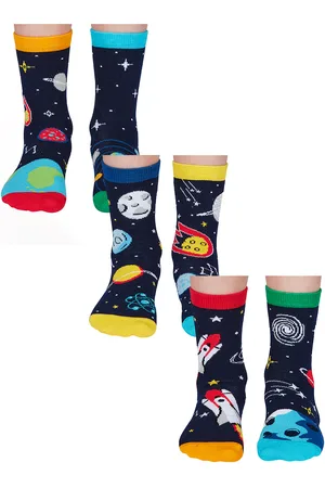 United Oddsocks UNITED ODD SOCKS - 6 Pack Jungen kosmischen Raum Neuheit Baumwolle ungerade Socken in Geschenkbox - Raum