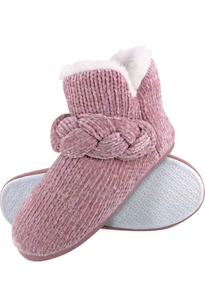 Dunlop Damen gestrickt warmen Fleece Plüsch Hausschuhe Stiefel / Stiefeletten in Grau Fairisle und Cord Styles