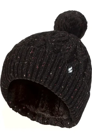 Heat Holders Damen Pom Pom Bommelmütze | Wärmehalter | Modische Chunky Warm Cable Knit Beanie mit Heatweaver Fleece Futter | Salzburg Style - Black