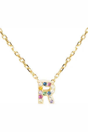 Luxenter Halskette aus 925er Sterlingsilber mit mehrfarbigen Zirkonias in 18K Gelbgold - Alphabet