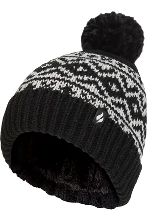 Heat Holders Ladies Patterned Turnover Bobble Hat | | Chunky Cable Knit with Heatweaver Fleece Lining | Billingen Style - Black