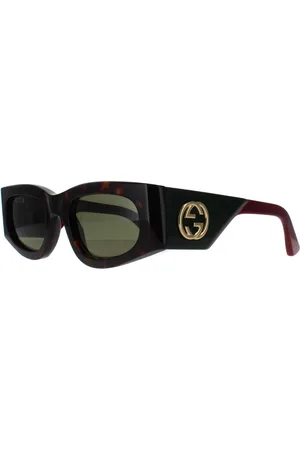 Gucci Rectangle Womens Havanna mit Grün und Rot Grün GG1664S