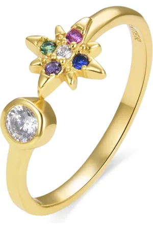Luxenter Ring aus 925er Sterlingsilber mit mehrfarbigen Zirkonen in 18K Gelbgold - Lawe