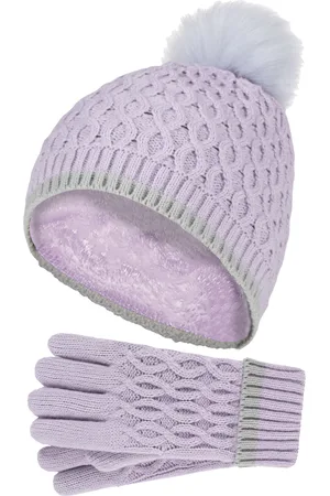 Heat Holders Wärmehalter - Thermoisolierte Pom Pom Bommelmütze und Handschuhe für Mädchen | bunte Pastellfarben - Lavendel Frost