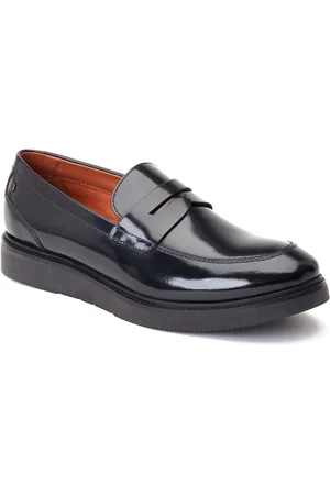 Base London Sid Leder Herren schwarze Mokassins