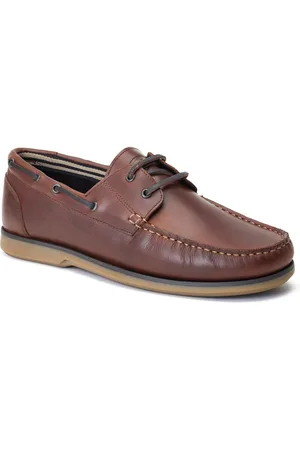 Base London Stern Herren Bootsschuhe aus gebrannt braunem Leder