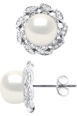 Diadema Ohrstecker FLOWER Perlen Süßwasser 8-9mm Knopfschmuck 925