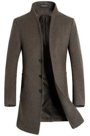 Allthemen Herren Winter Dicke Casual Warme Einfarbig Stehkragen Lange Wollmantel