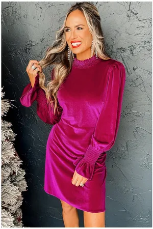 Azura Exchange Damen Samt Stehkragen Mini-Kleid