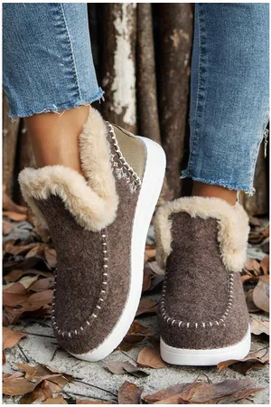 Azura Exchange Kaffee Wildleder Steppnaht Patchwork Plüschfutter Knöchelstiefel
