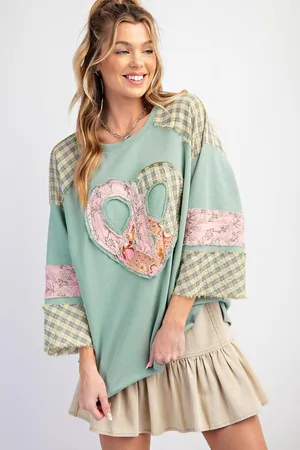 Azura Exchange Patchwork Herz Top Salbei