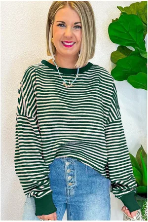 Azura Exchange Grüner Streifen Lässiges Drop-Shoulder Langarm-Shirt