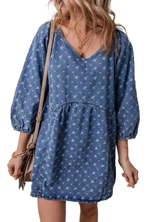 Azura Exchange Ashleigh Blaue Strukturierte Offene Rücken Locker Sitze Denim Kleid