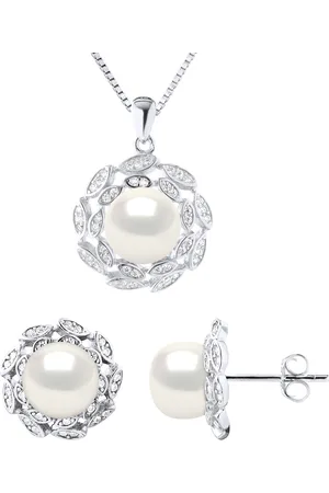 Diadema Schmuck Halskette & Ohrringe FLOWER Süßwasserperlen 9-10 mm 925