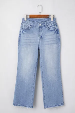 Azura Exchange Beau Blue Mineral Wash Rohsaum Hohe Taille Ausgestellte Jeans