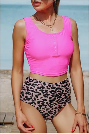 Azura Exchange Damenmode Drucke Quadrat-Ausschnitt Ärmelloser Tankini-Set im Leopardenmuster