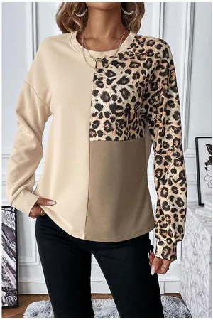 Azura Exchange Blass Leopard Farbblock Waffelstrick Oberteil